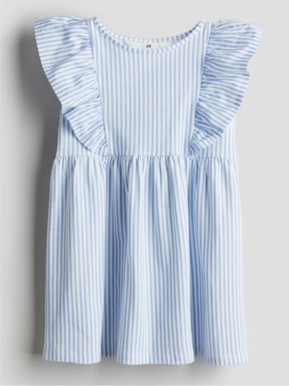H&M 5T/6 Flutter Sleeve Light Blue & White Stripe Cotton Dress
